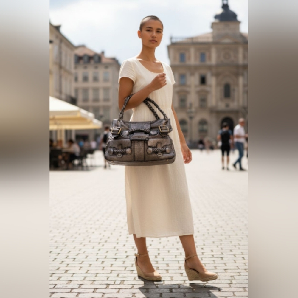 Authentic VALENTINO GARAVANI Histoire Bag - Metallic Anthracite Leather with COA - Picture 9 of 17